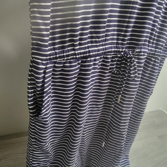 Hillary Radley Blue‎ White Stripped Dress XL Front Pockets Adjustable Waist - Picture 11 of 13